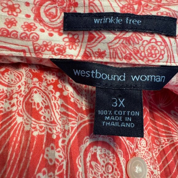 Westbound Woman Floral Button Up Shirt Size 3X Cotton Pink Career Paisley Loose - Picture 4 of 6